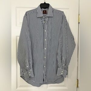 Men’s Tailorbyrd navy and white-striped button down long sleeve shirt XL EUC